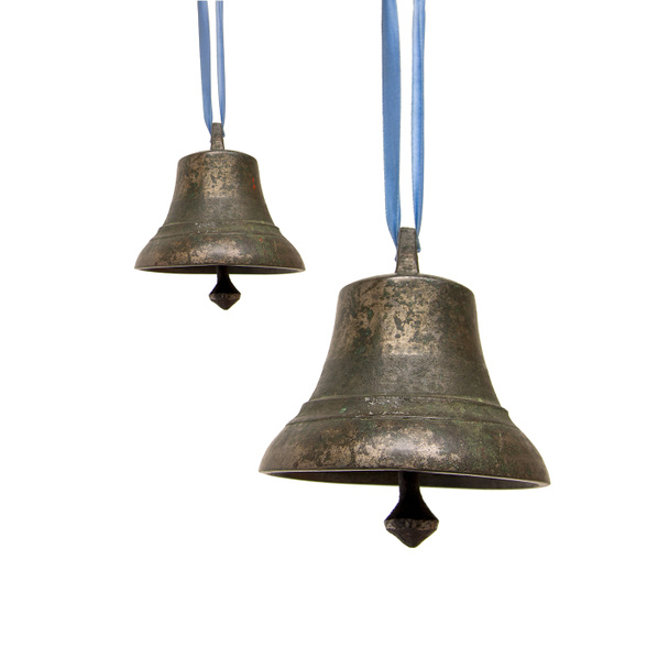 Deux cloches de bronze suspendues sur des rubans bleus
 - Photo, image
