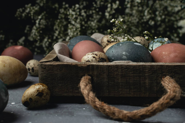Jarní velikonoční minimální pozadí rustikální styl kompozice - orga - Fotografie, Obrázek