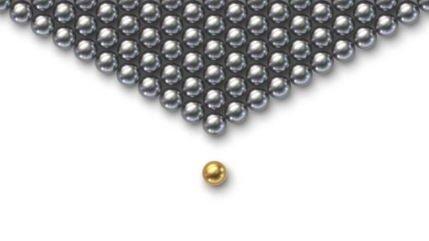 Leadership concept. Gold leader ball standing out from the crowd of silver balls - Vector, Image