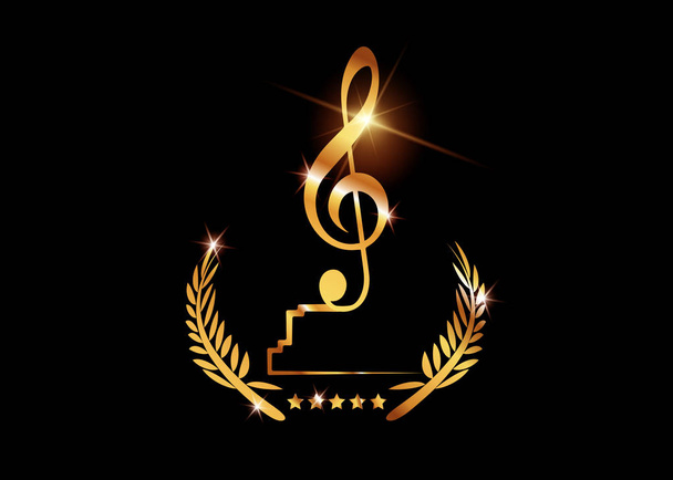 Gold vector best music awards winner concept template with golden shiny text and violin key isolated or black background - Vector, Image