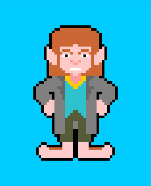 Hobbit pixel arte pequeño hombre aislado. homúnculo mágico con grande
  - Vector, Imagen