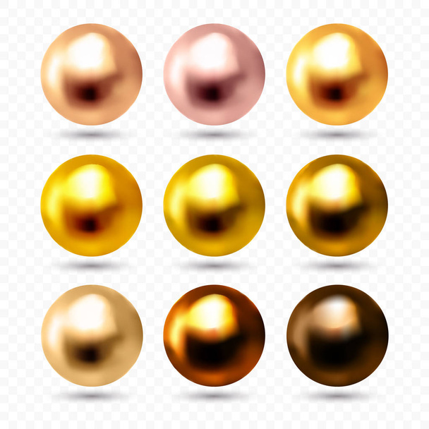 Rose, pink, white gold, copper and bronze spheres isolated on transparent background, Vector illustration. - Vektori, kuva