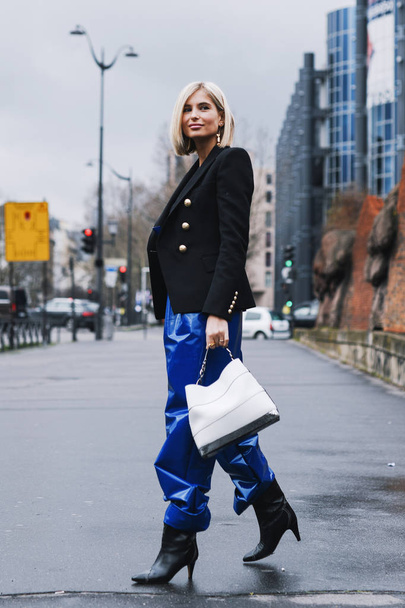 Paris, France - March 01, 2019: Street style outfit -  Xenia Adonts before a fashion show during Paris Fashion Week - PFWFW19 - Fotó, kép