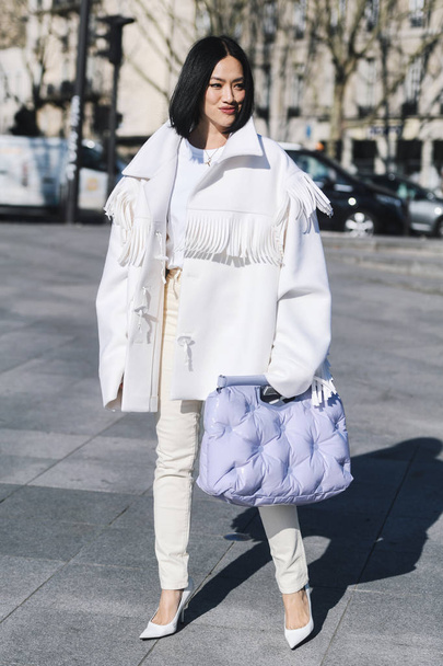 Paris, France - February 27, 2019: Street style outfit -  Tiffany Hsu before a fashion show during Paris Fashion Week - PFWFW19 - Foto, immagini