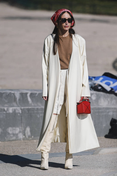 Paris, France - February 27, 2019: Street style outfit  before a fashion show during Paris Fashion Week - PFWFW19 - Foto, afbeelding