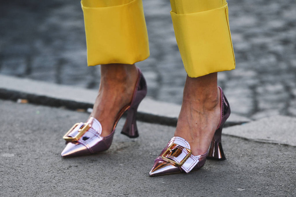 Paris, France - February 27, 2019: Street style outfit -  Fancy shoes after a fashion show during Paris Fashion Week - PFWFW19 - Fotó, kép