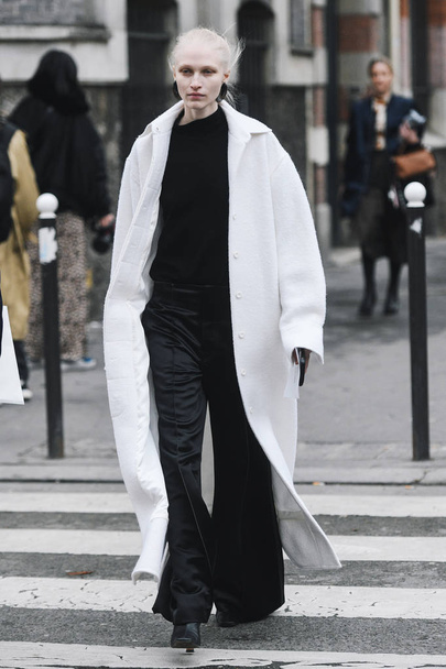 Paris, France - March 01, 2019: Street style outfit -  Fashionable person after a fashion show during Paris Fashion Week - PFWFW19 - Zdjęcie, obraz