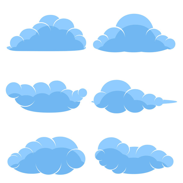 Abstracte cartoon iconen van blauwe wolken geïsoleerd op een witte achtergrond. Pictogrammen berichten, banners, web ontwerp. Illustratie Vector - Vector, afbeelding