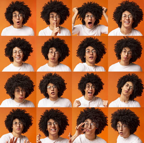 Genç adam ifadeler ve duyguların kolaj - Fotoğraf, Görsel