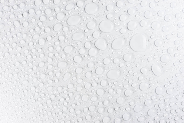 Des gouttelettes d'eau sur un fond blanc mat éclairé d'une lumière délicate
. - Photo, image