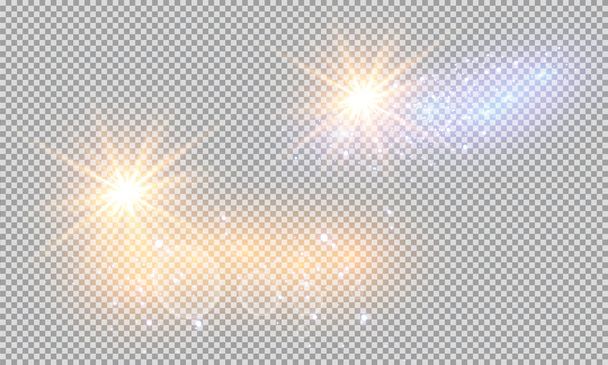 Az absztrakt fáklyás fénysugarak vektoros ábrázolása. Csillagok halmaza, fény és ragyogás, sugarak és fényesség. Ragyogó fényhatás. Vektor illusztráció. Karácsonyi vaku koncepció - Vektor, kép
