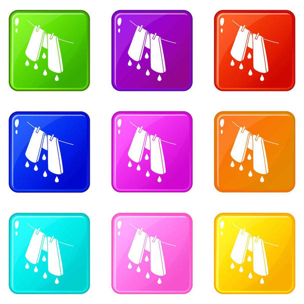 Pants drying icons set 9 color collection - Vecteur, image