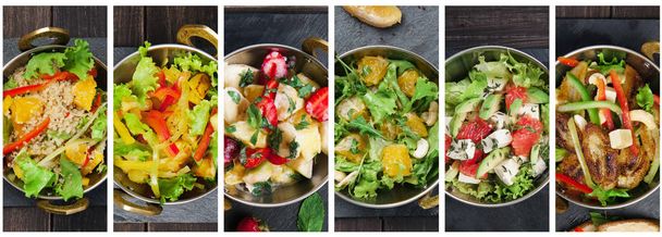 Collage of various plates of salad kinds - Photo, Image