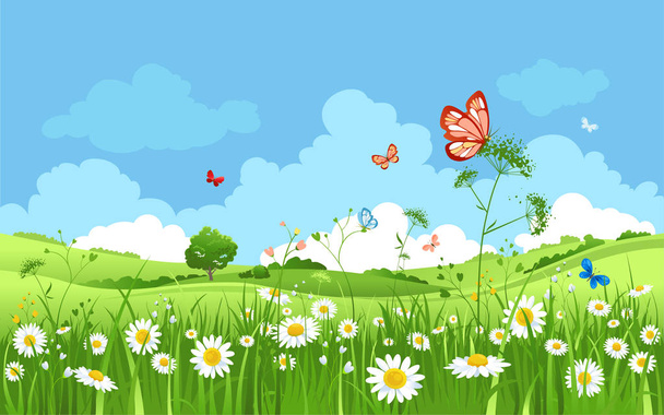 Cartoon spring landscape - Вектор,изображение