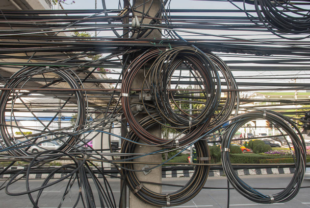 Pillar with a signal line in Bangkok - Fotoğraf, Görsel