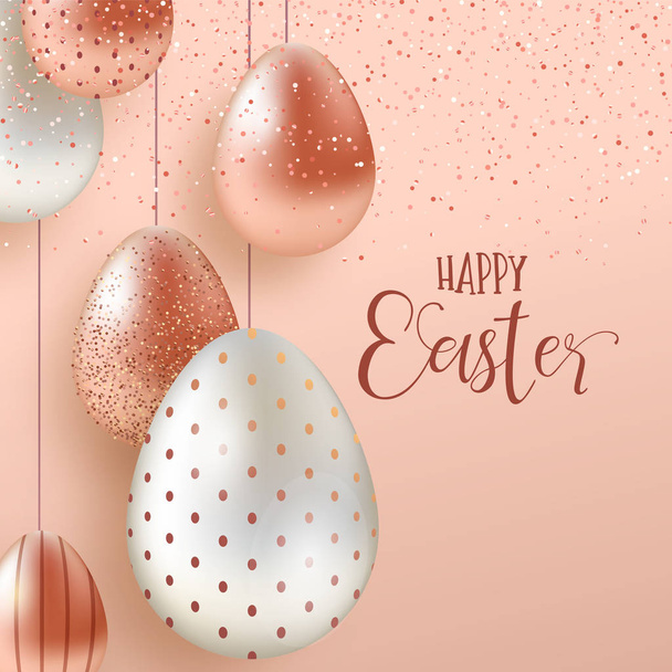 Pink Copper Easter eggs luxury greeting card - Vector, imagen