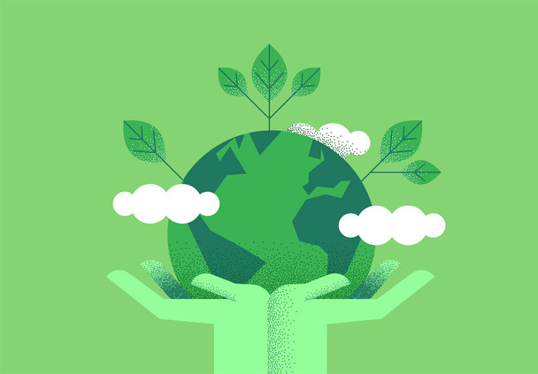 Hands holding planet earth for environment care - Vettoriali, immagini