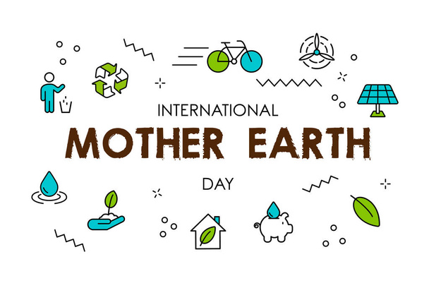 Carta di Festa di Madre Terra di icone di linea ecologica verdi
 - Vettoriali, immagini
