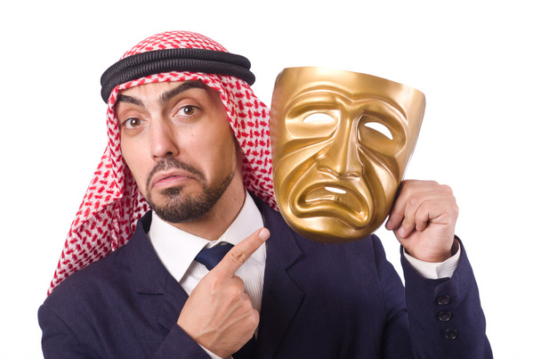 Uomo arabo con maschera su bianco - Foto, immagini