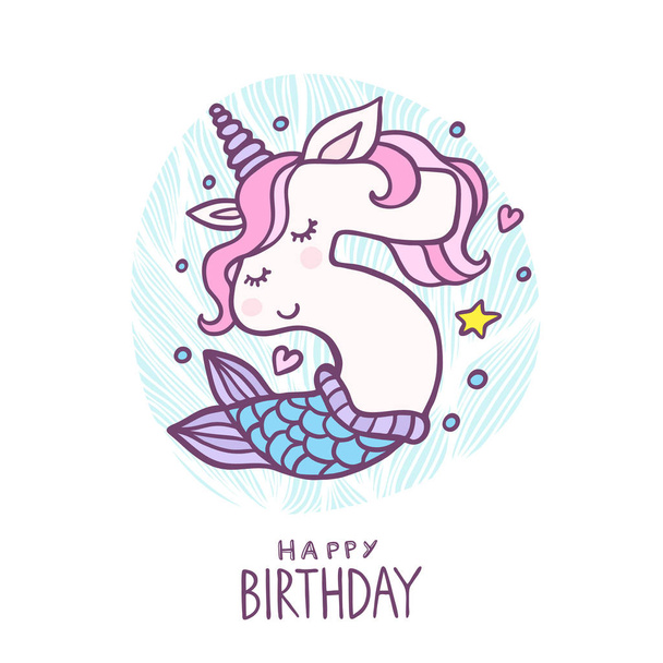 Lindo número cinco sirena unicornio carácter vector ilustración
 - Vector, Imagen