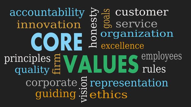 Βασικές αξίες σύννεφο λέξη, επιχειρηματική έννοια - Εικονογράφηση - Φωτογραφία, εικόνα