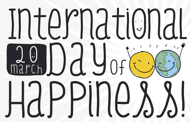 lächelnde Freunde, die bereit sind, den internationalen Tag des Glücks zu feiern, Vektorillustration - Vektor, Bild