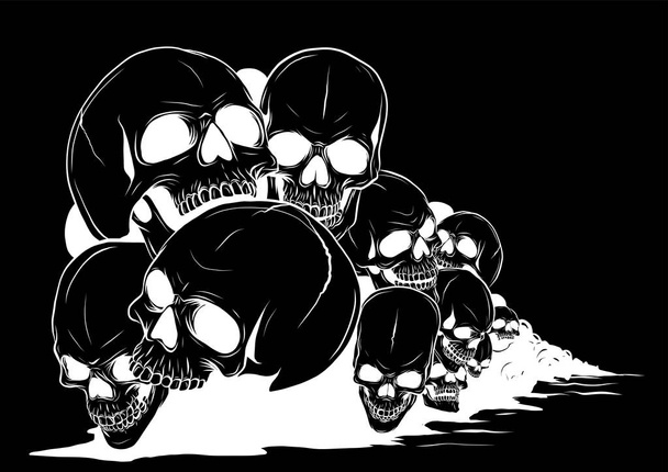 cráneo y huesos cruzados. cráneos y huesos humanos con poca profundidad de campo - Vector, imagen