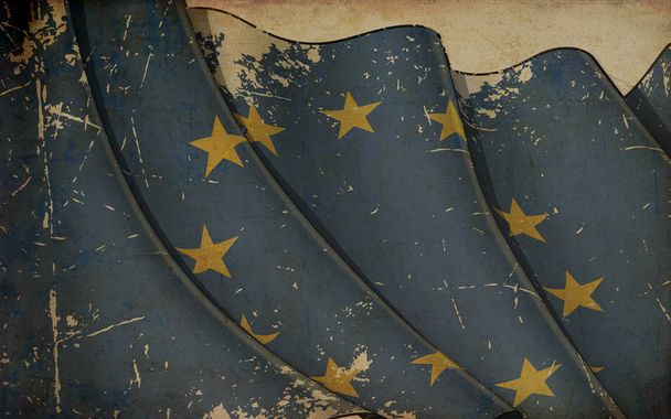 Παλιό χαρτί εκτύπωσης - κουνώντας τη σημαία της Ευρωπαϊκής Ένωσης - Φωτογραφία, εικόνα