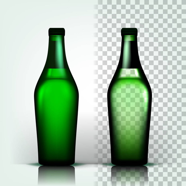 ビール瓶のベクトル。クラフト冷たい飲み物。醸造所のポスター。パブ軽食。グリーン。3 d 透過分離現実的なイラスト - ベクター画像