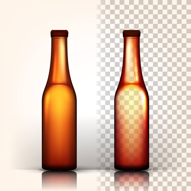 ビール瓶のベクトル。オクトーバーフェスト ビールアルコールの標識です。ブラウン。3 d 透過分離現実的なイラスト - ベクター画像