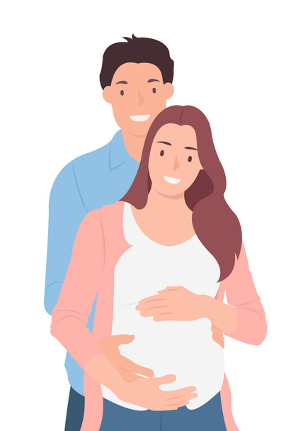Kreslený lidé znak design milující manžel objímá jeho pre - Vektor, obrázek