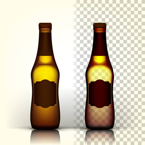 Vettore di bottiglie di birra. Imballaggio del prodotto. Pubblicità di progettazione. Giallo. Illustrazione realistica isolata trasparente 3D
 - Vettoriali, immagini