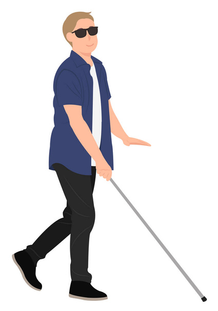 Cartoni animati persone personaggio design cieco giovane uomo camminare con una passeggiata
 - Vettoriali, immagini