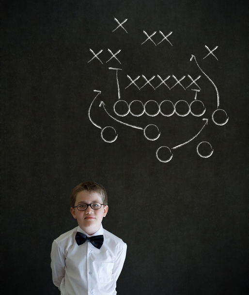 Thinking boy business man with chalk American football strategy - Photo, Image
