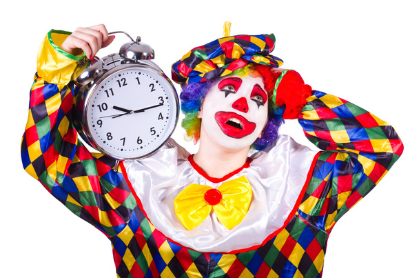 Clown avec horloge sur blanc
 - Photo, image