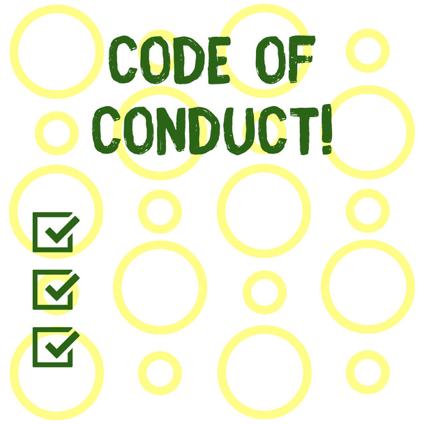 Conceptuele hand schrijven weergegeven: Code Of Conduct. Zakelijke foto presentatie volgen beginselen en normen voor zakelijke integriteit naadloze patroon van lus ringen in Random op geïsoleerde Wit. - Foto, afbeelding
