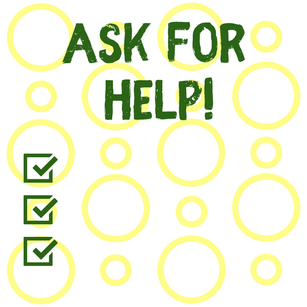 Conceptual hand writing showing Ask For Help. Business photo showcasing Use powers completely taking support from showing around you Seamless Pattern of Loop Rings in Random on White Isolated. - Photo, Image