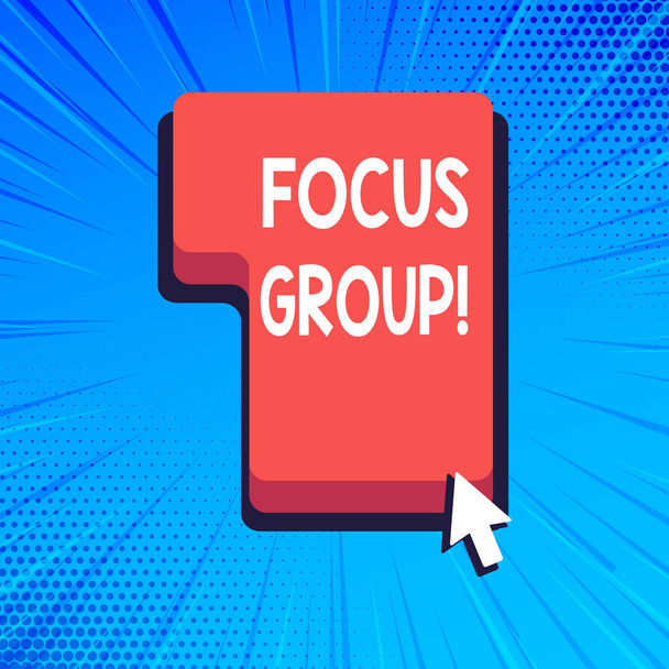 Writing note showing Focus Group. Business photo showcasing showing assembled to participate in discussion about product Direction to Press or Click Command Key with Arrow Cursor. - Photo, Image