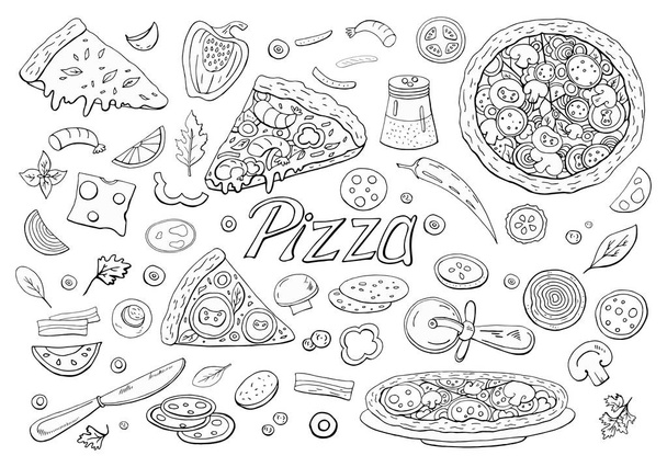 Big italian pizza and pizza ingredients isolated on white background.  - Wektor, obraz