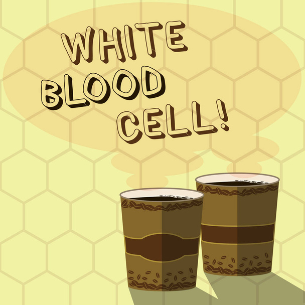Handwriting text writing White Blood Cell. Concept meaning Leucocytes in charge of protect body from infections Two To Go Cup with Beverage and Steam icon Blank Speech Bubble photo. - Photo, Image