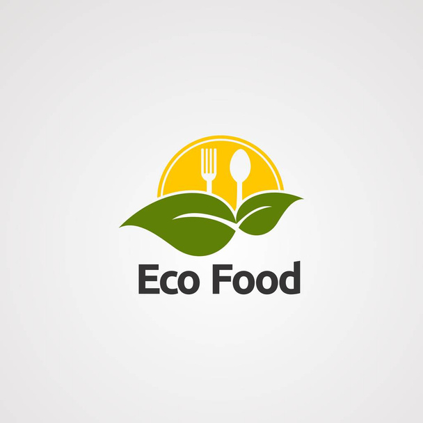 οικολογικά τρόφιμα με μεγάλο φύλλο λογότυπο φορέα, εικονίδιο, στοιχείο και πρότυπο για την εταιρεία - Διάνυσμα, εικόνα