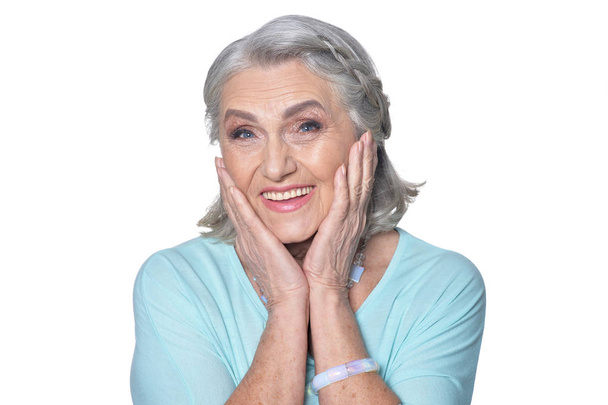 ritratto di bella donna anziana, posa su sfondo bianco
 - Foto, immagini