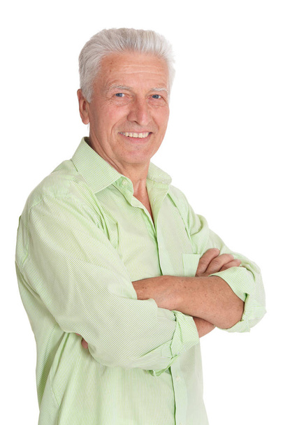 close up portrait of senior man isolated on white background - Foto, Imagen