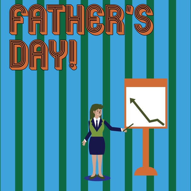 Kirjoitan viestiä, jossa lukee Isä S Day. Business valokuva esittelee päivä vuosi, jossa isät ovat erityisen kunnia lapsille Nainen Holding Stick Osoita kaavio Nuoli Whiteboard
. - Valokuva, kuva