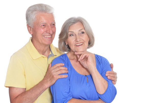 Portrait of happy  senior couple  on  white background - Foto, imagen