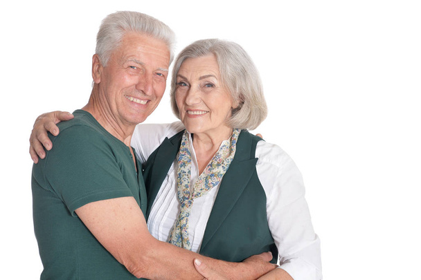 Portrait of happy  senior couple  on  white background - Photo, image