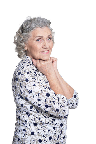 portrait of beautiful senior woman, posing against white background - Foto, imagen