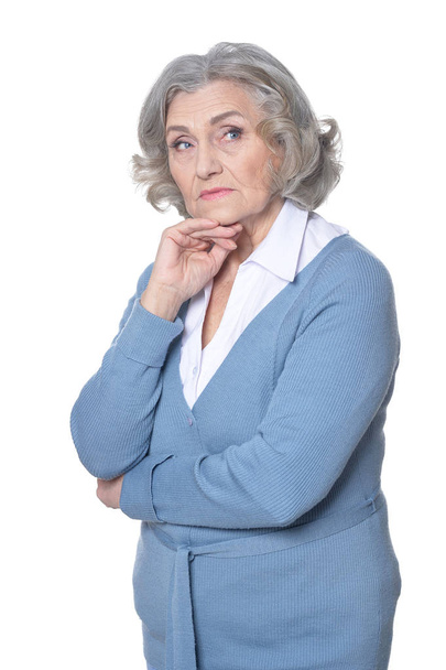 Portrait of sad senior woman  isolated on white background - Foto, imagen