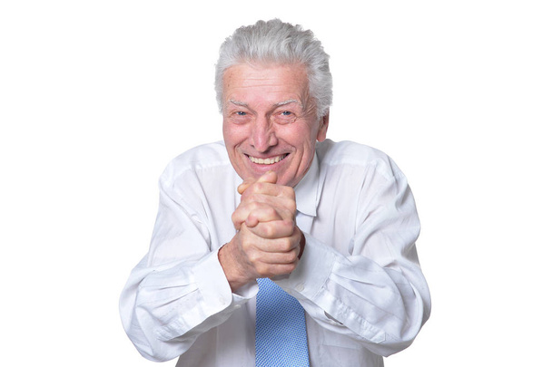 close up portrait of senior businessman in formal wear posing isolated on white background - Фото, зображення
