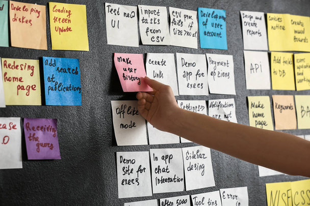 Young woman near scrum task board in office - Photo, Image